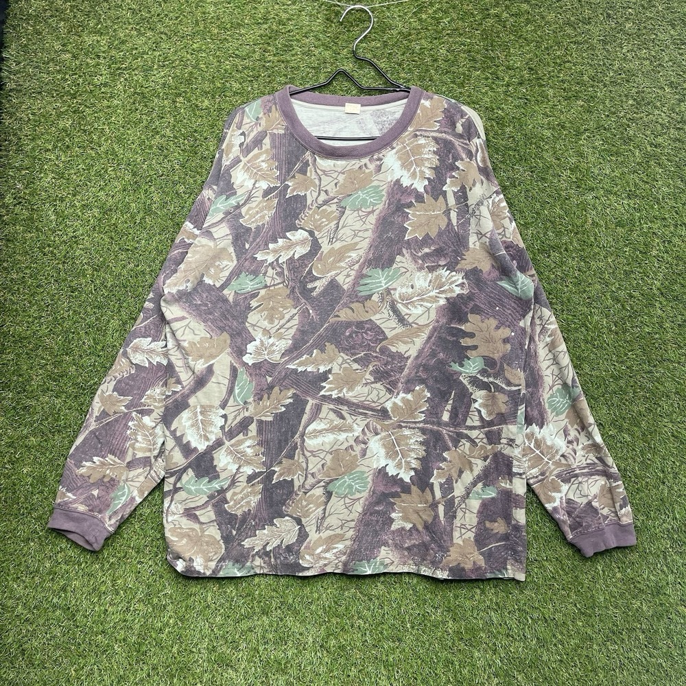 Vintage Foliage Camo Shirt Mens 2XL XXL Long Sleeve Outdoor AOP 90s USA Hunting